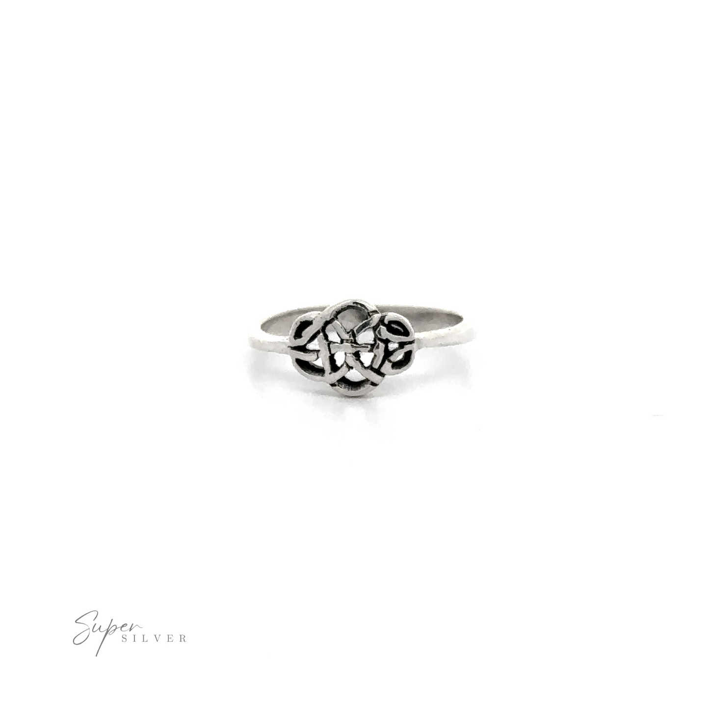 
                  
                    A .925 Sterling Silver Simple Celtic Knot ring with a flower on it, perfect for ring lover's collection.
                  
                