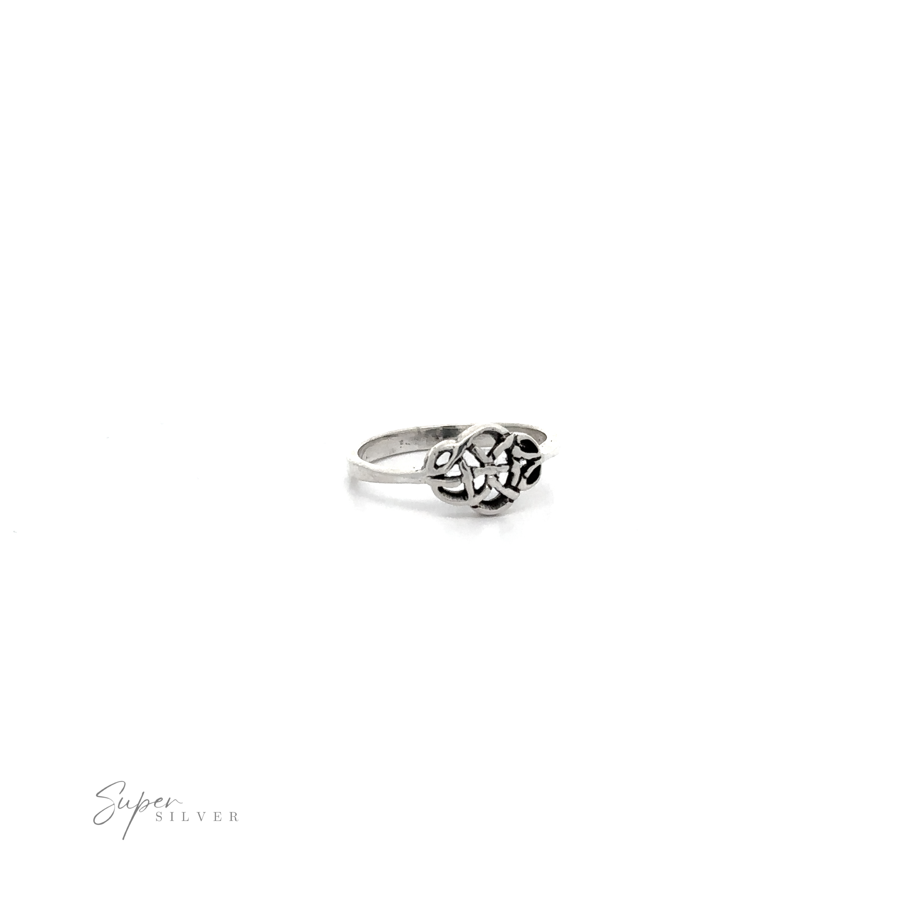 A .925 Sterling Silver Simple Celtic Knot ring with a flower on it, perfect for ring lover's collection.