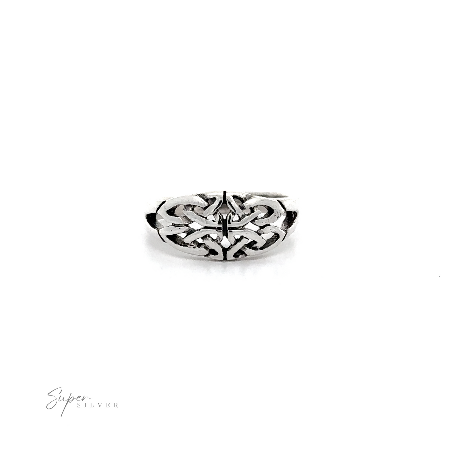 
                  
                    A Celtic Knot Ring with Cutouts made of .925 Sterling Silver, featuring an ornate design and a simple yet elegant look.
                  
                