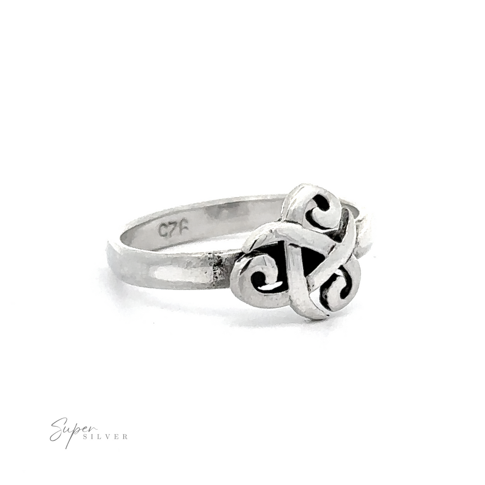 A sterling silver ring with a Celtic Tri-Knot Design Ring, perfect for everyday wear.