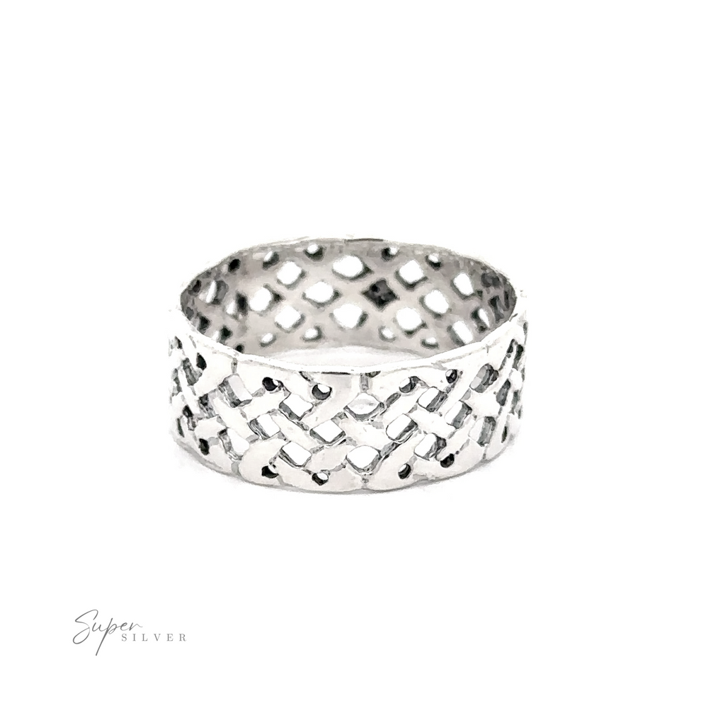 Celtic Band Ring made of .925 Sterling Silver with lattice design on a white background.