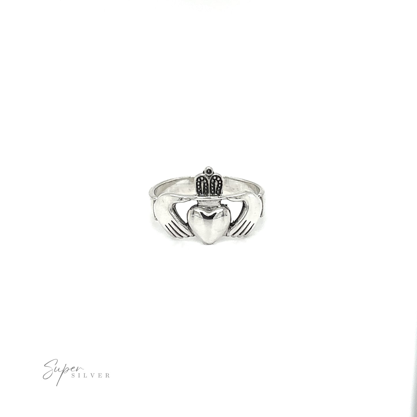
                  
                    A thick Claddagh ring symbolizing love and loyalty, with a heart on it.
                  
                