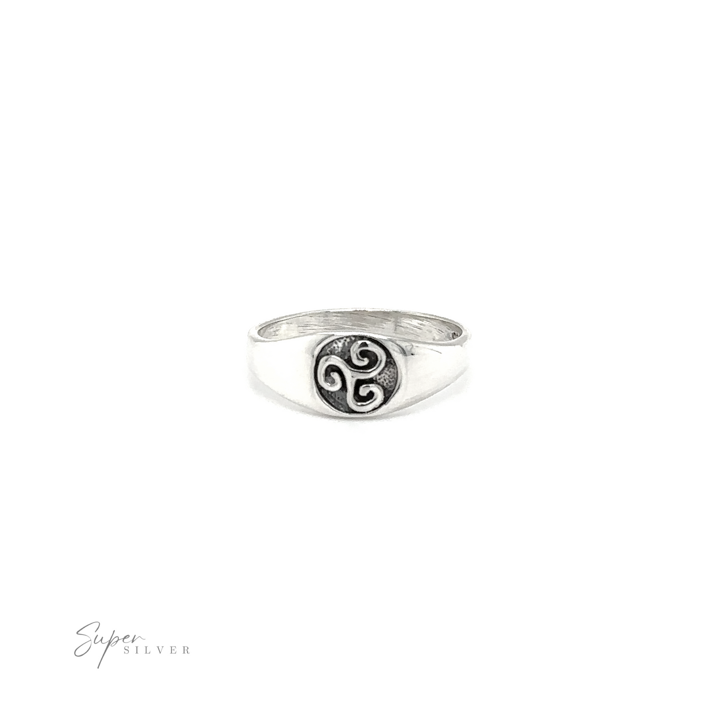
                  
                    A sterling silver Celtic Spiral signet ring with a celtic knot symbol on it.
                  
                