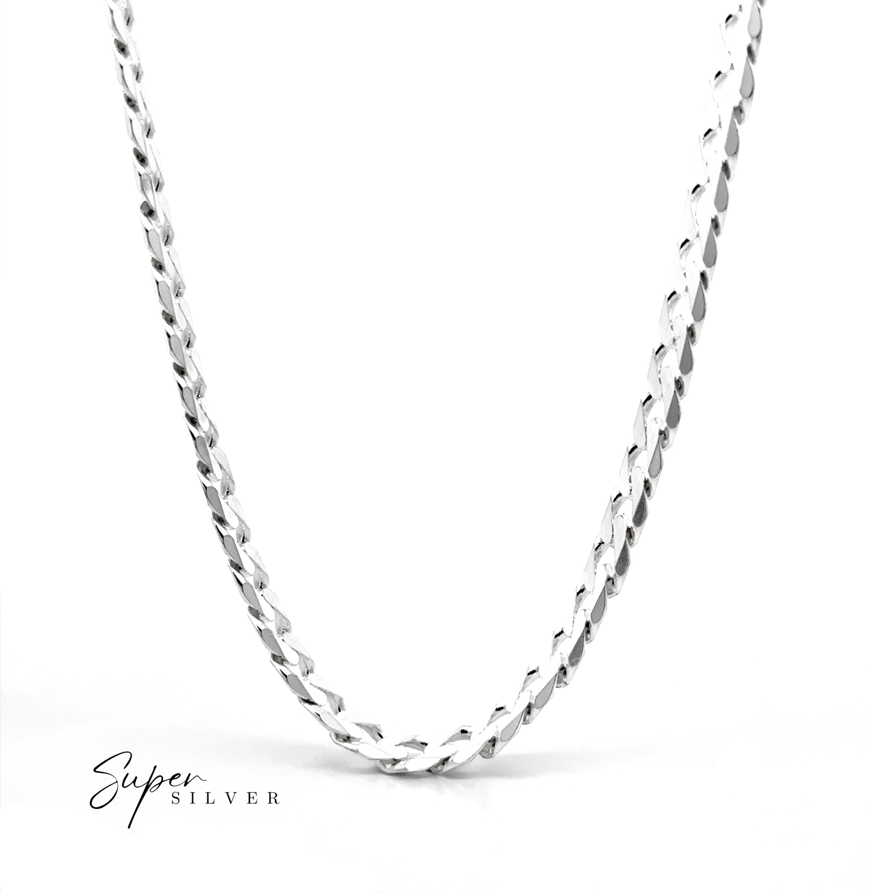 A close-up of the Heavy Italian Curb Chain necklace on a white background, featuring the words "Super Silver" in the lower left corner.