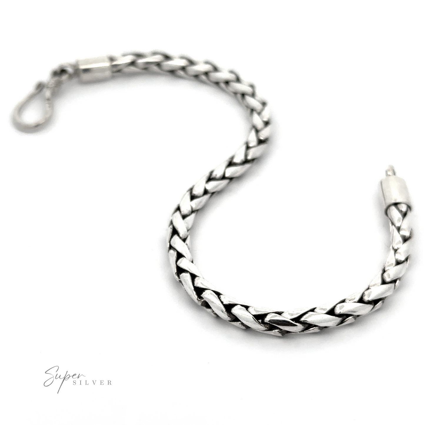 
                  
                    A stylish bracelet, this 4mm Bright Rope Bracelet with a lobster clasp lies gracefully on a white background. Crafted from .925 Sterling Silver, the logo "Super Silver" is visible at the bottom left corner.
                  
                