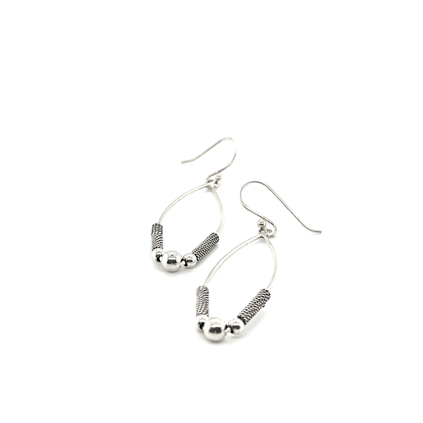 
                  
                    A pair of Super Silver Bali Style Marquise Drop Earrings on a white background.
                  
                