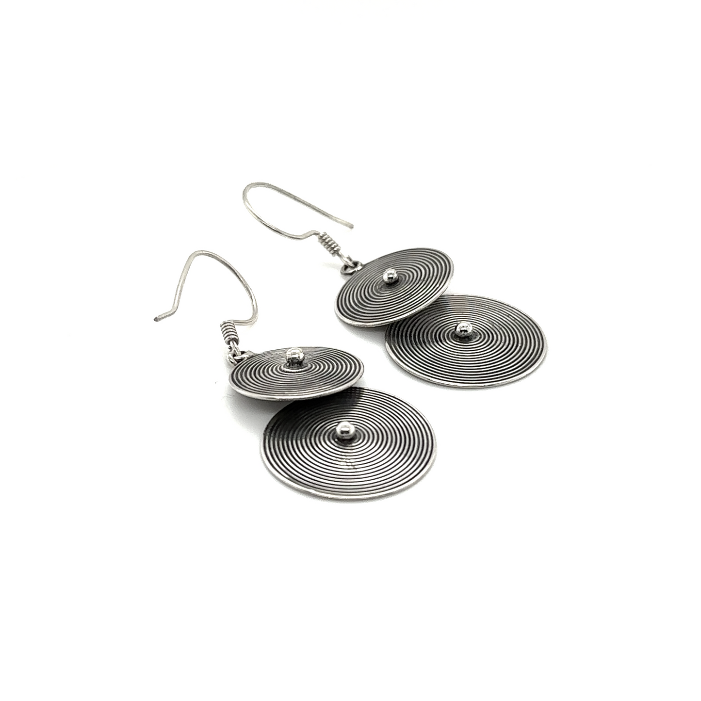 
                  
                    Two Bali Earrings with Two Spiral Disks by Super Silver on a white background.
                  
                