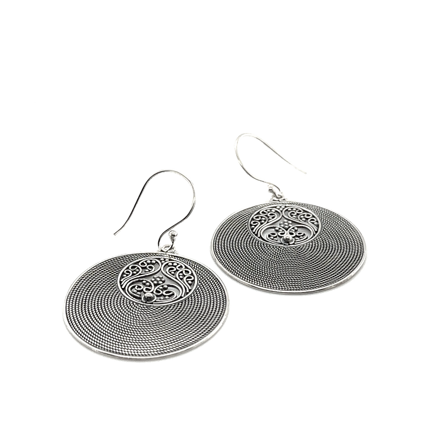 
                  
                    Super Silver's Statement Intricate Round Bali Earrings with a circular design.
                  
                