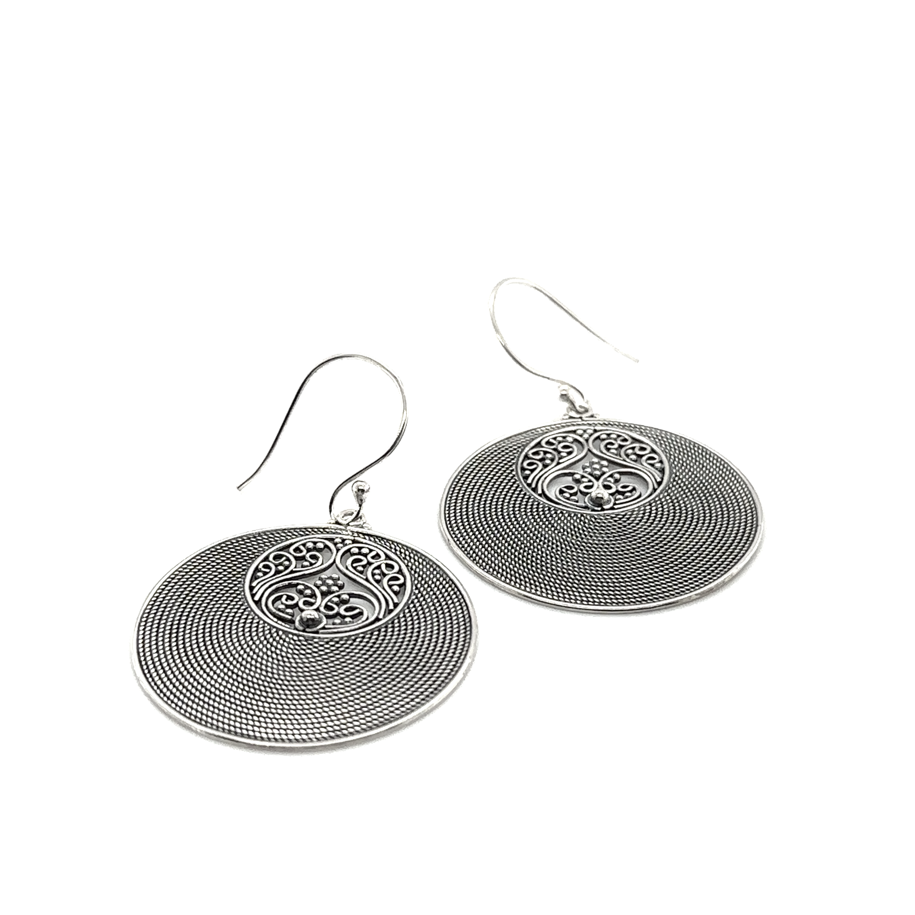 Super Silver's Statement Intricate Round Bali Earrings with a circular design.