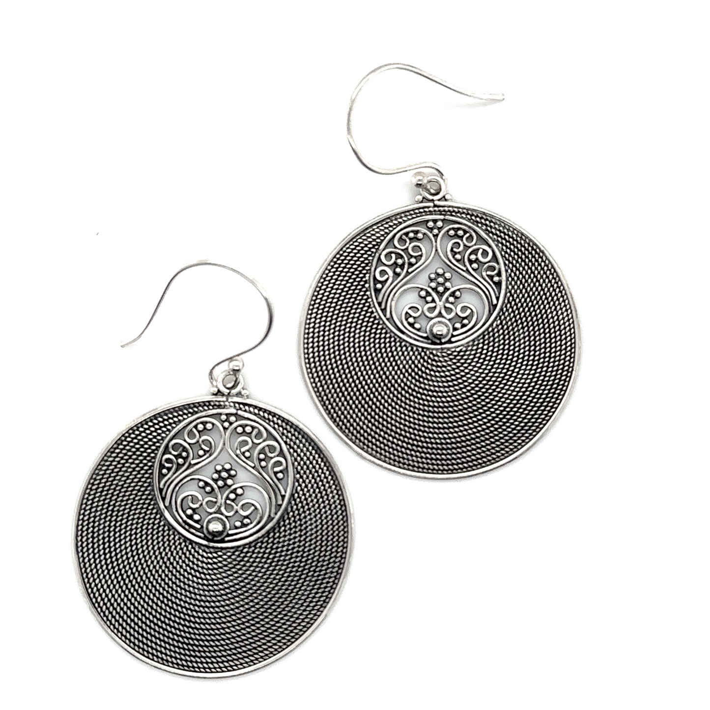 
                  
                    Statement Intricate Round Bali Earrings from Super Silver with an ornate design.
                  
                