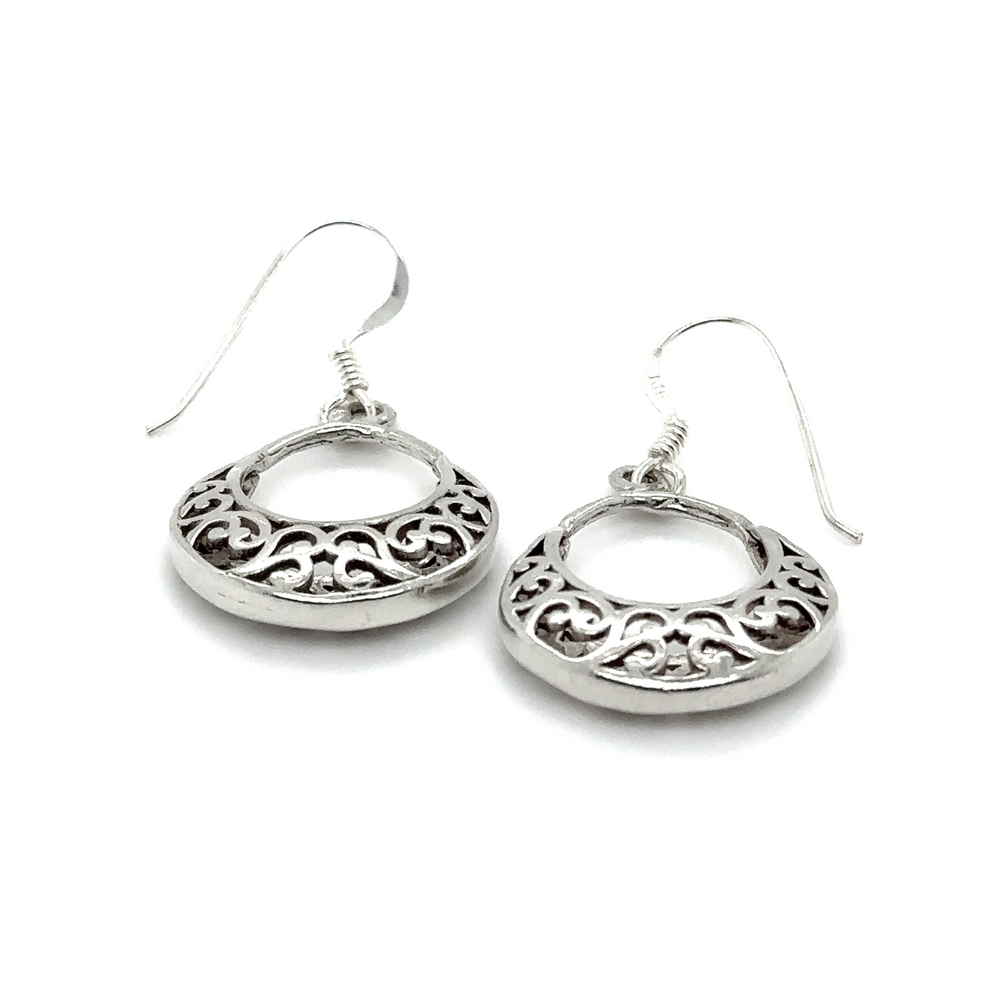 A pair of Super Silver Open Filigree Drop Earrings, crafted from .925 silver.