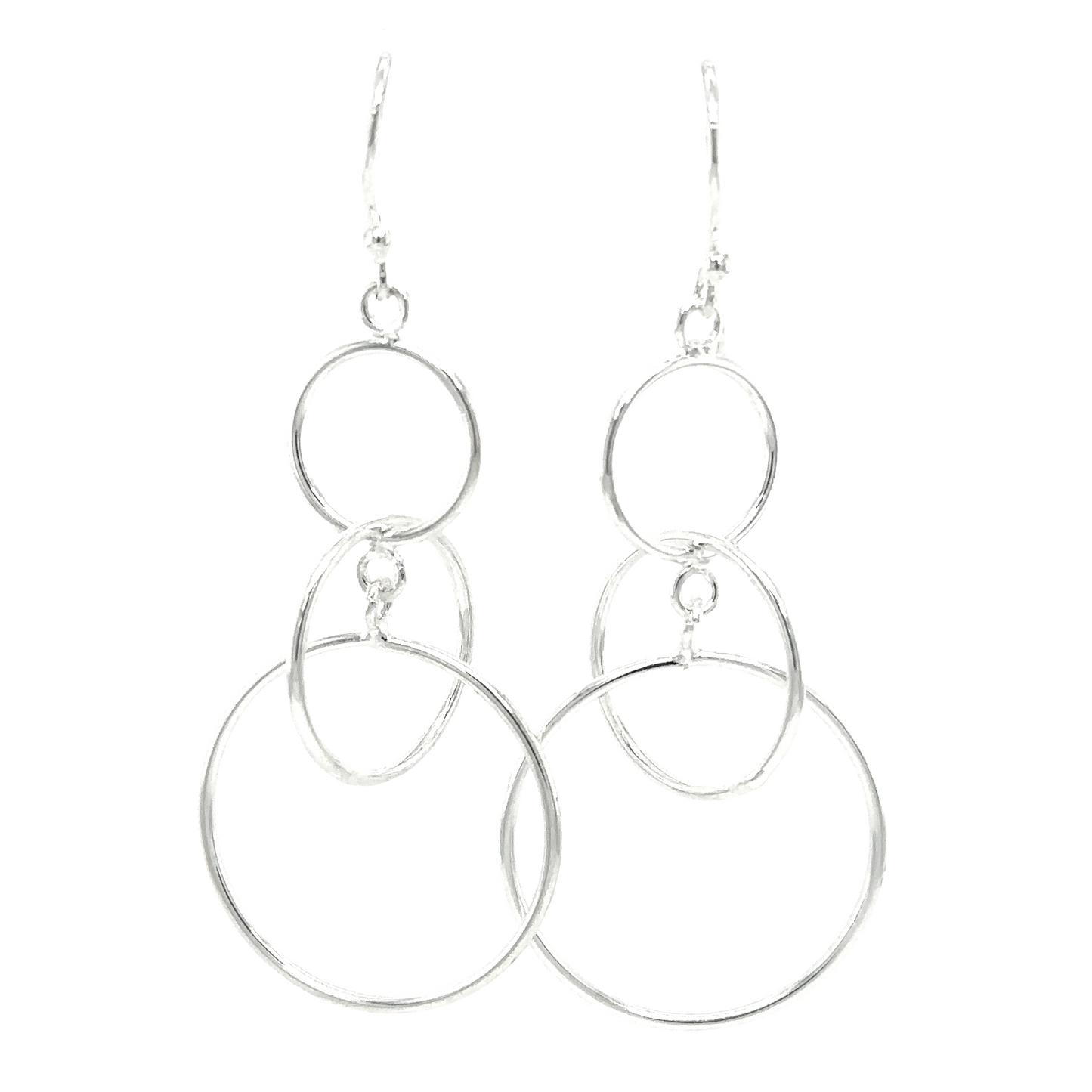 A pair of Super Silver Interlocked Circles Earrings on a white background.