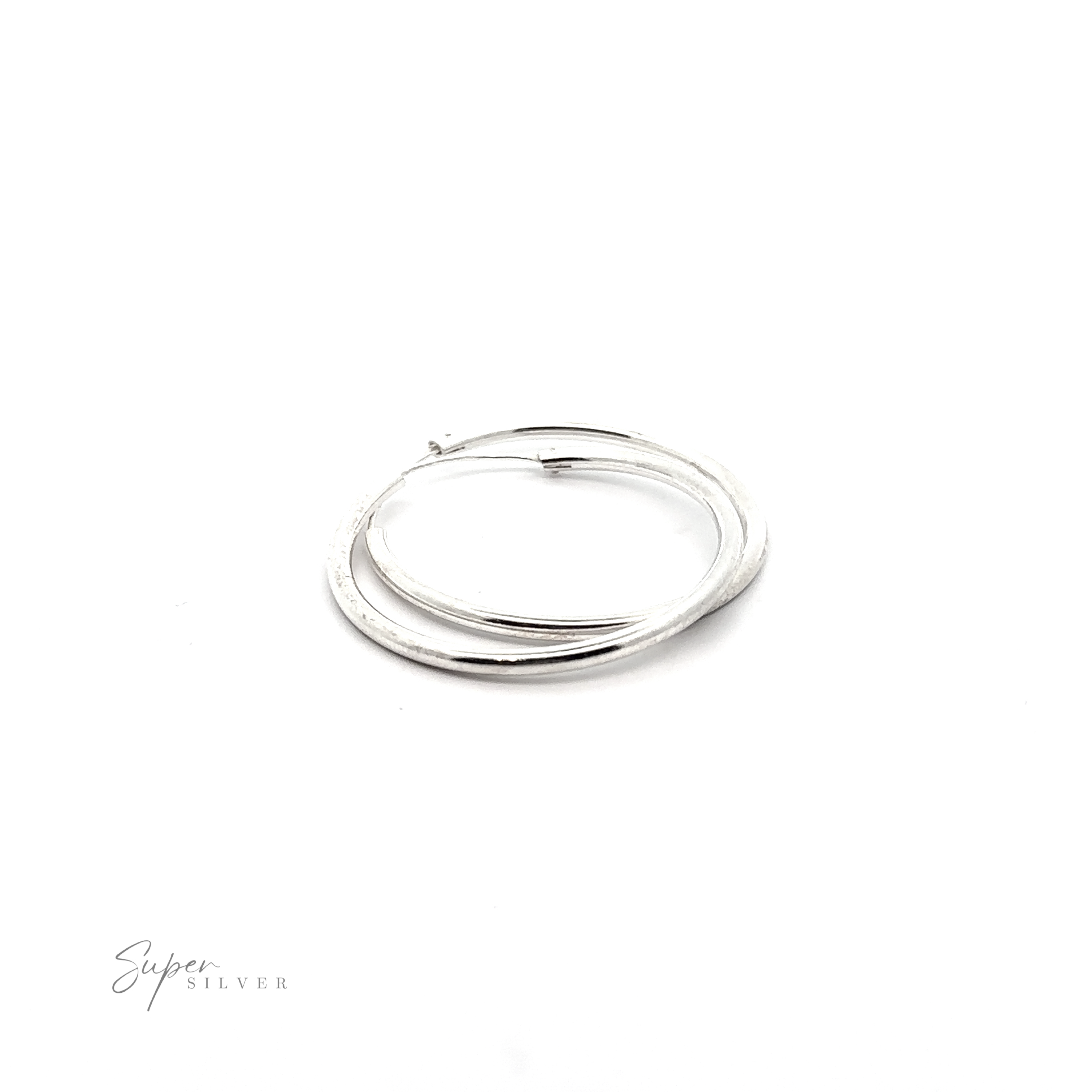 A minimalist 2.5mm Infinity Hoops on a white background.