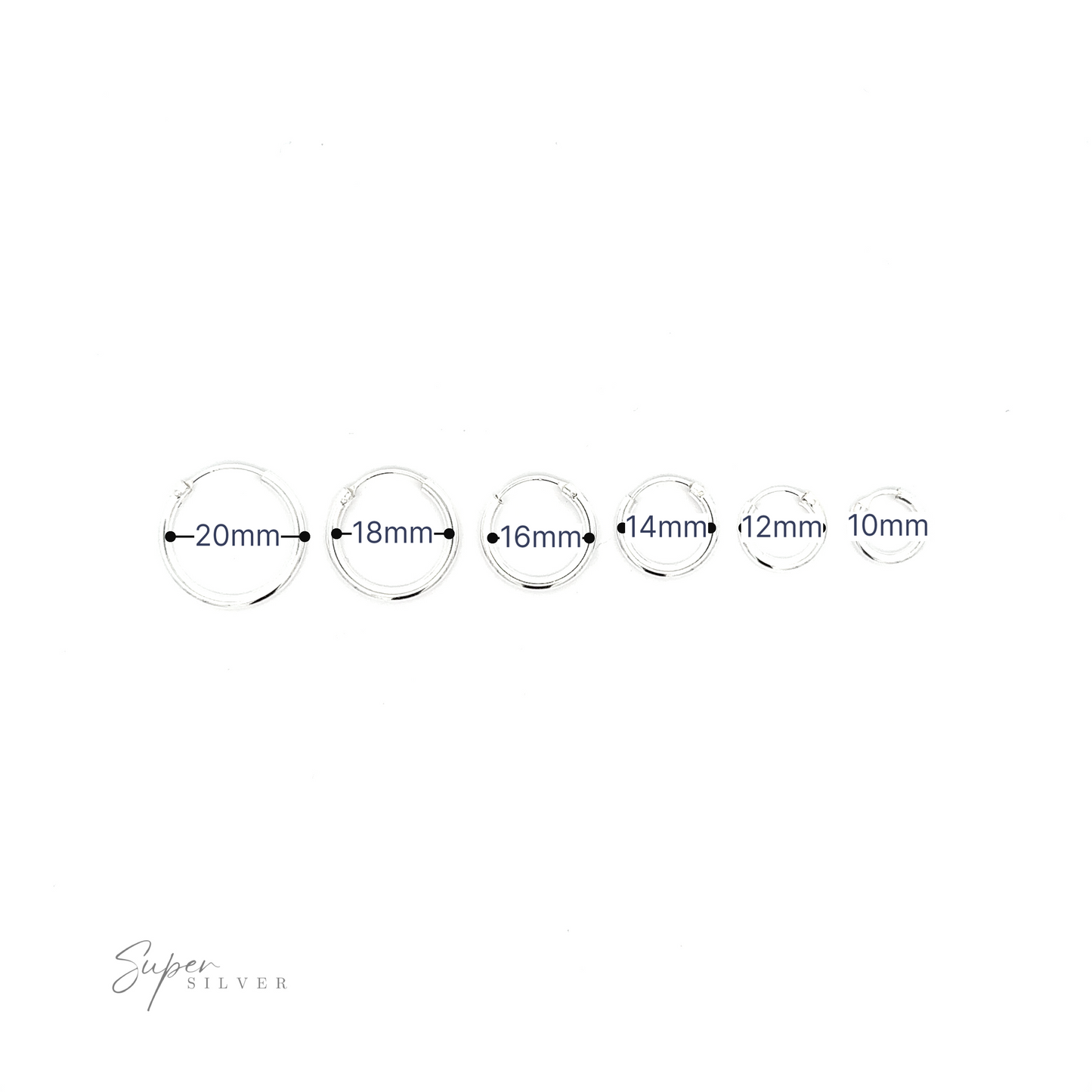 A versatile drawing showcasing the different sizes of 2mm Infinity Hoops with a minimalist flair.