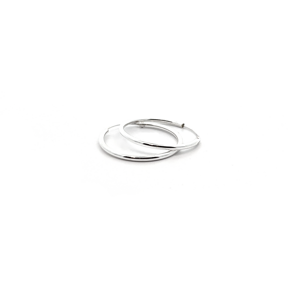 
                  
                    A pair of 2mm Infinity Hoops with a minimalist flair, showcased on a white background.
                  
                