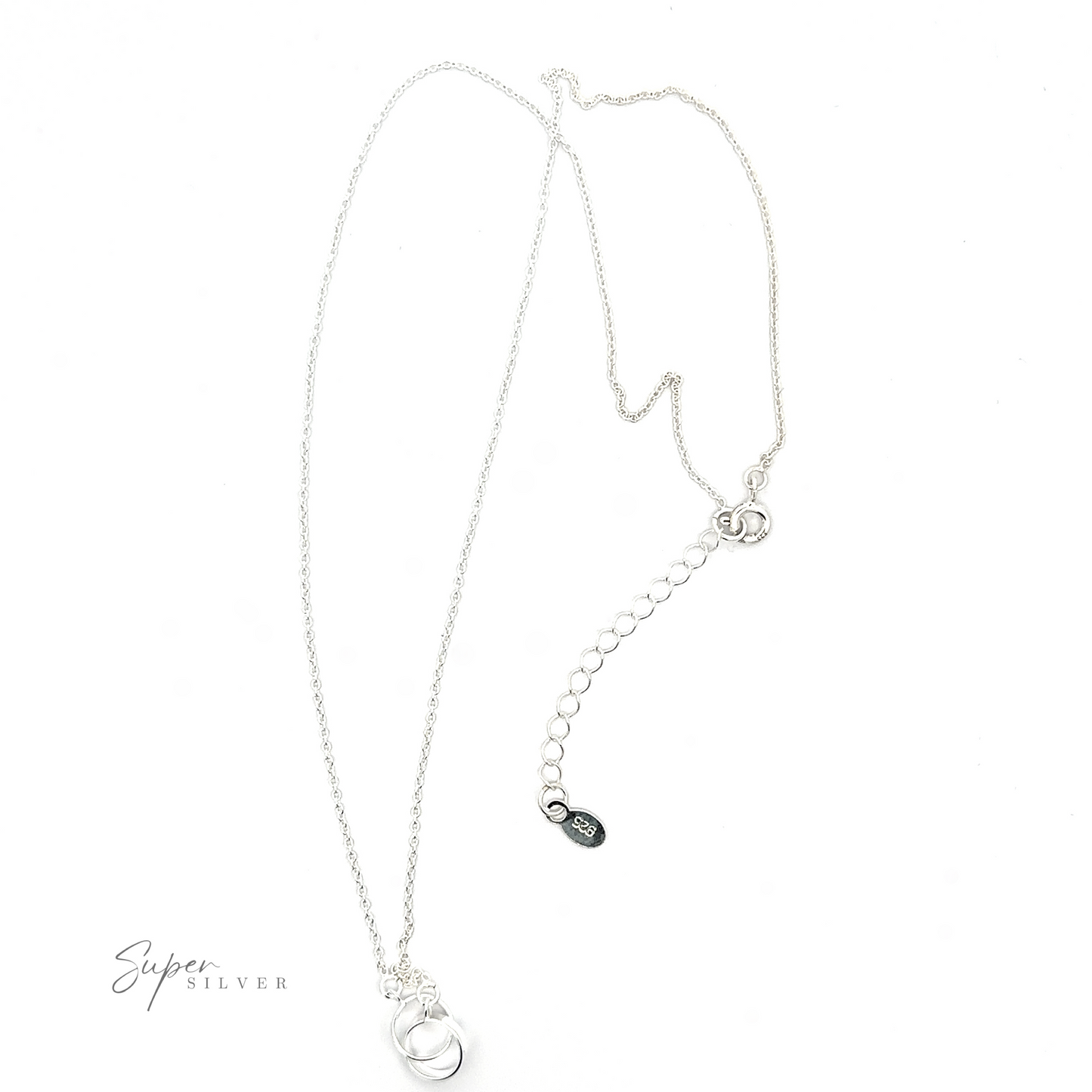 
                  
                    A delicate .925 Sterling Silver Double Circle Necklace featuring a simple chain, an adjustable clasp, and a small double-circle pendant at the end, symbolizing an eternal bond.
                  
                
