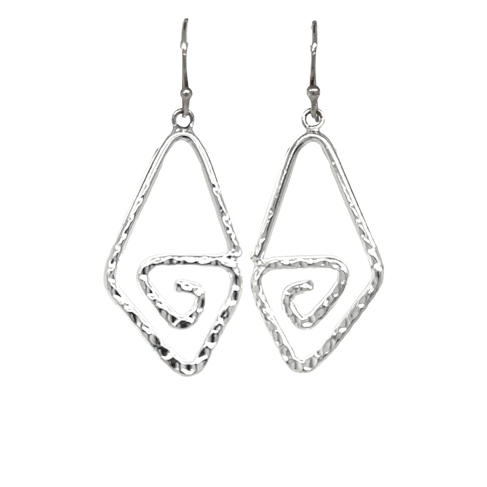 
                  
                    A pair of Super Silver .925 stamped sterling silver Hammered Triangle Spiral Earrings.
                  
                