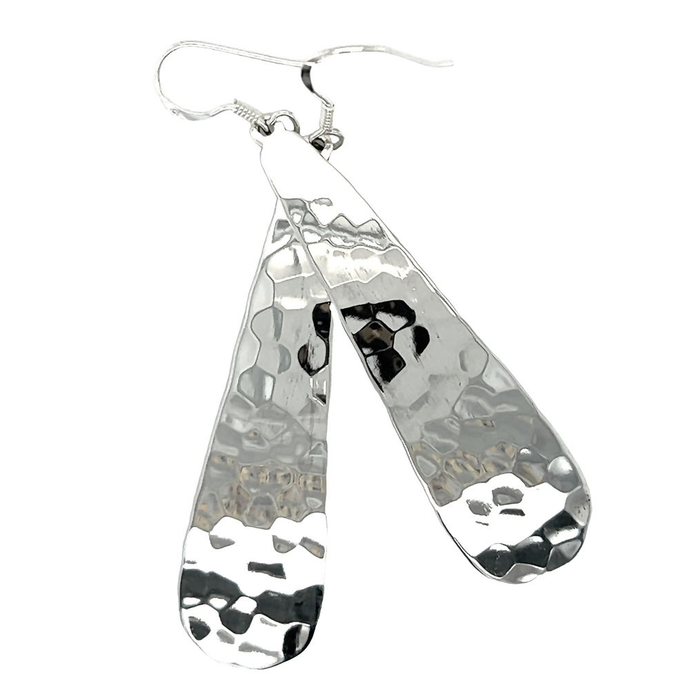 Stunning Super Silver Hammered Teardrop Earrings with a high shine finish.