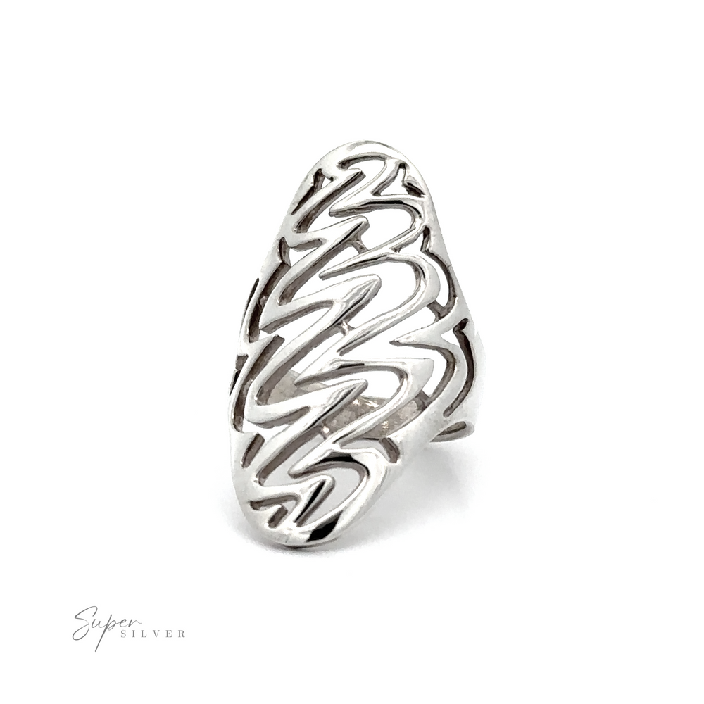 
                  
                    An Oval Freestyle Band Silver Ring with an intricate freestyle design.
                  
                