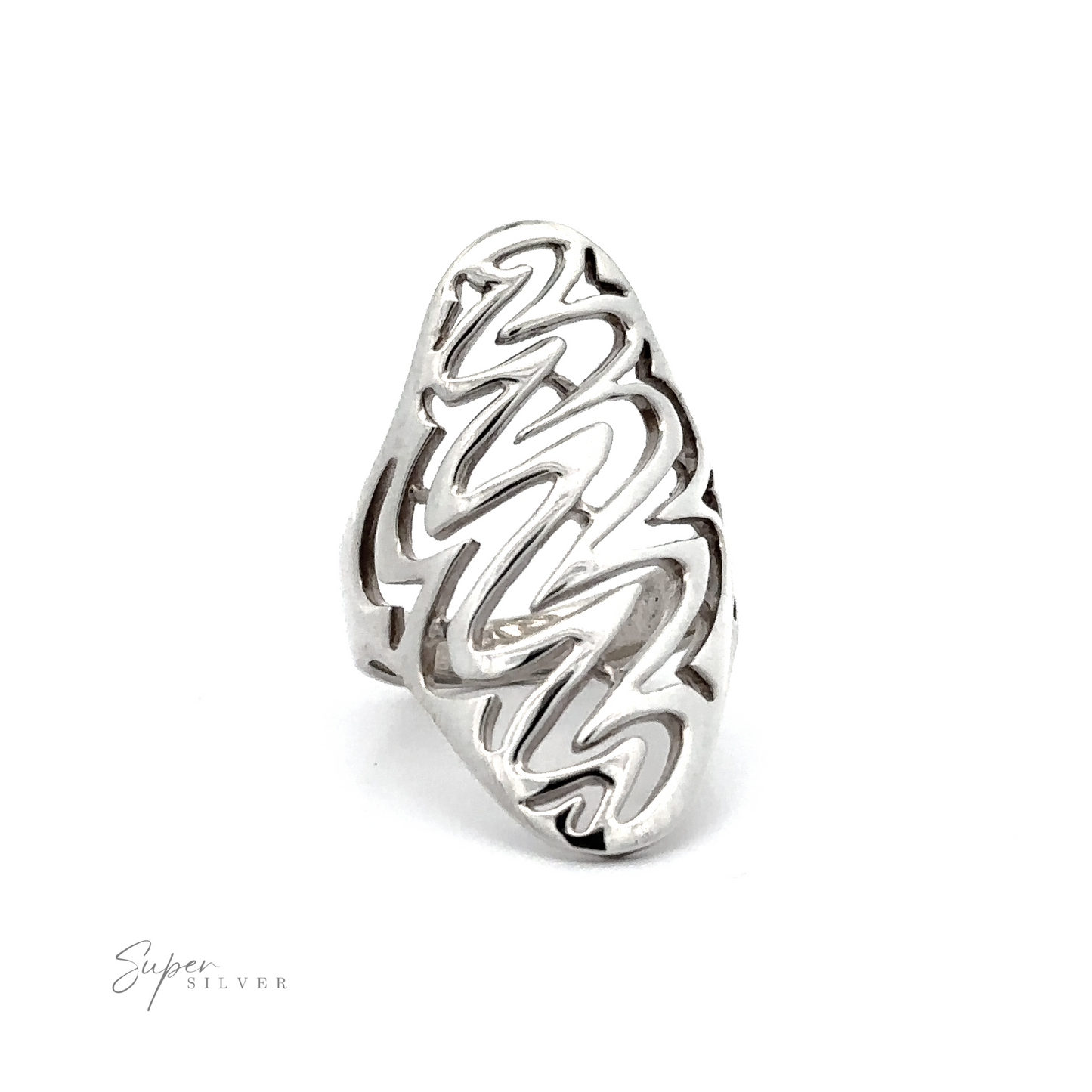 An Oval Freestyle Band Silver Ring with a swirl design.