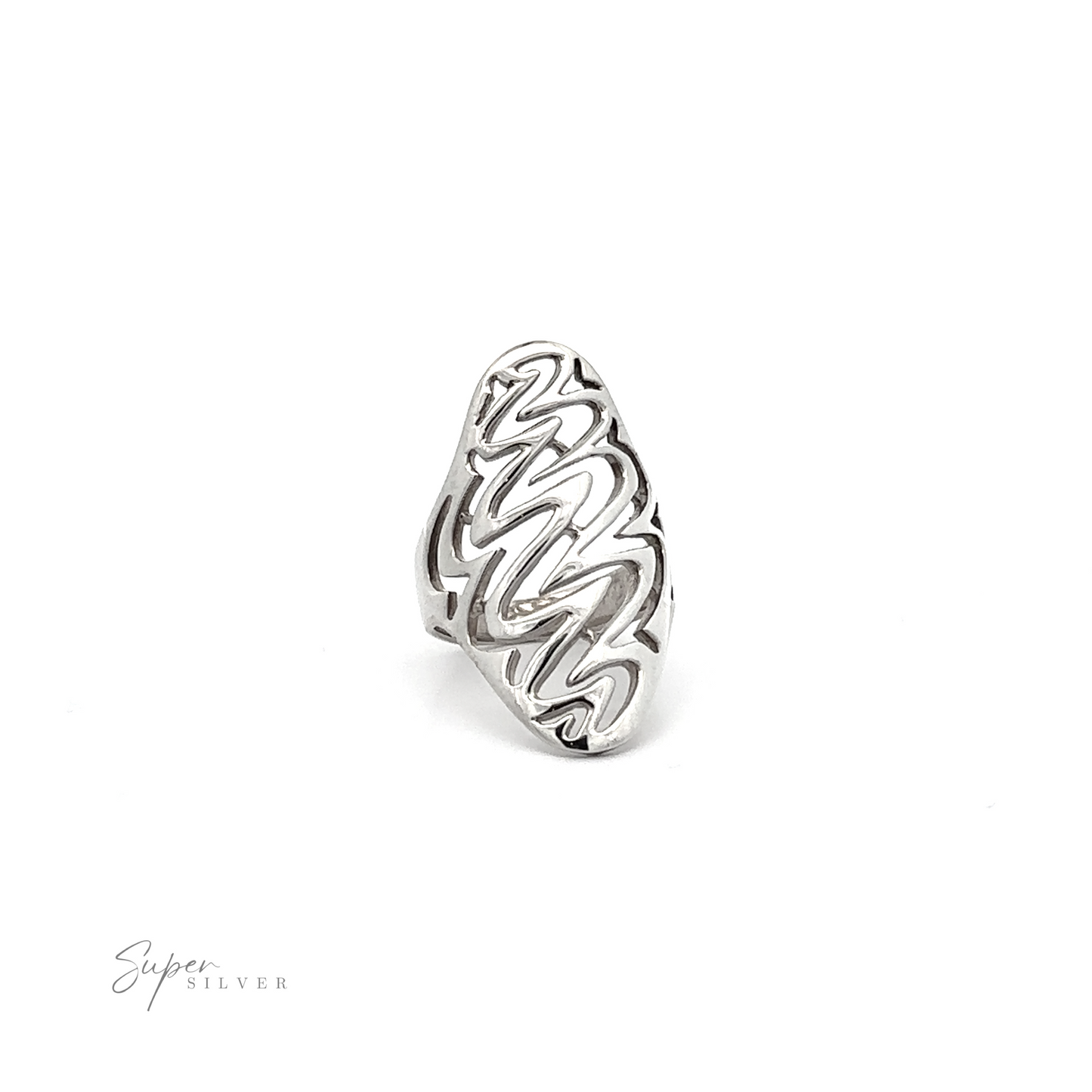 
                  
                    A Oval Freestyle Band Silver Ring with a swirl design.
                  
                