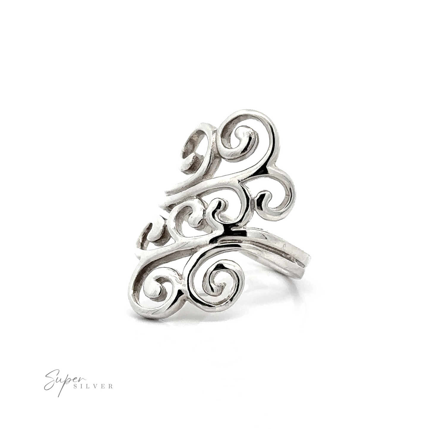 
                  
                    A statement Freeform Swirl ring with intricate swirl designs, crafted entirely in silver.
                  
                