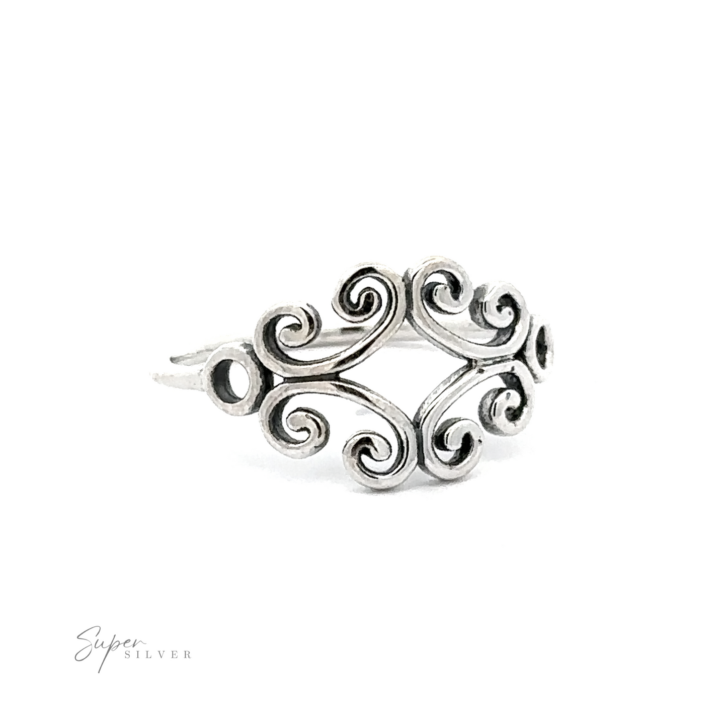 A silver Filigree Ring With Spirals.