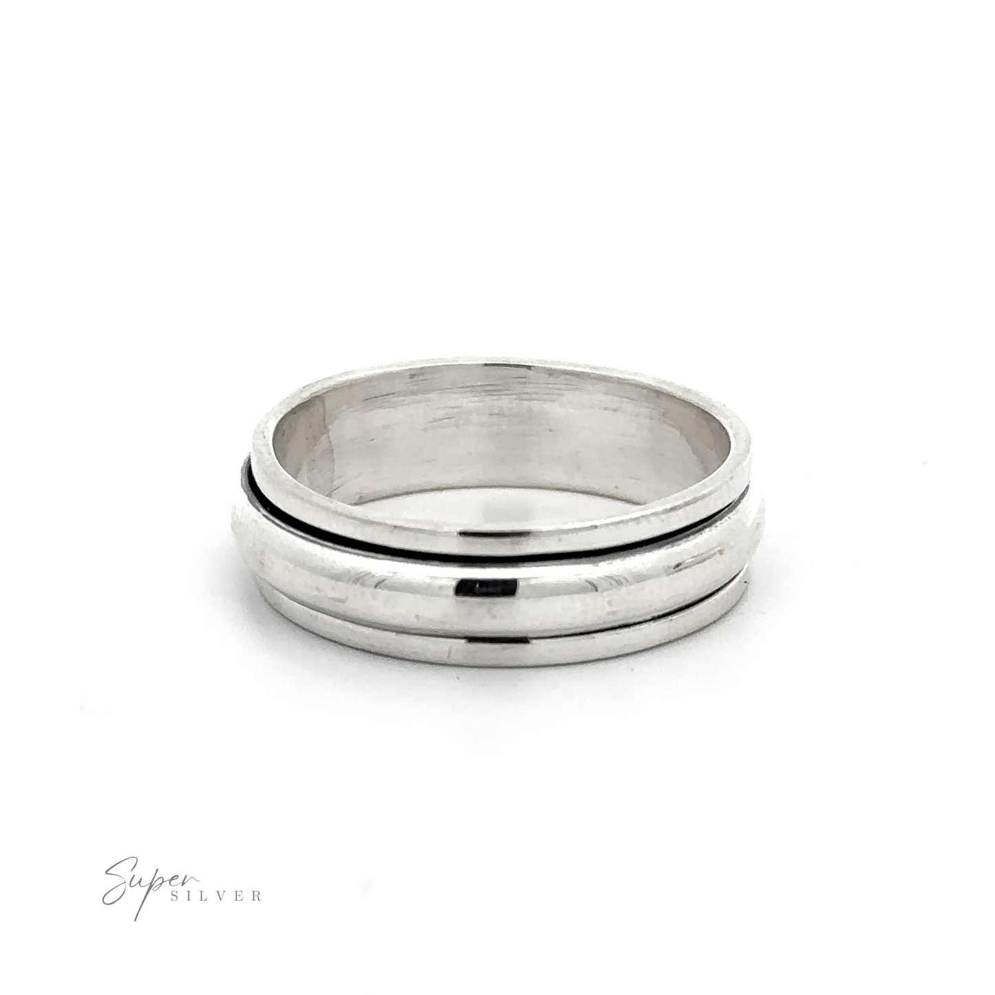 A plain rounded spinner ring with two rows of ridges, perfect for everyday wear.