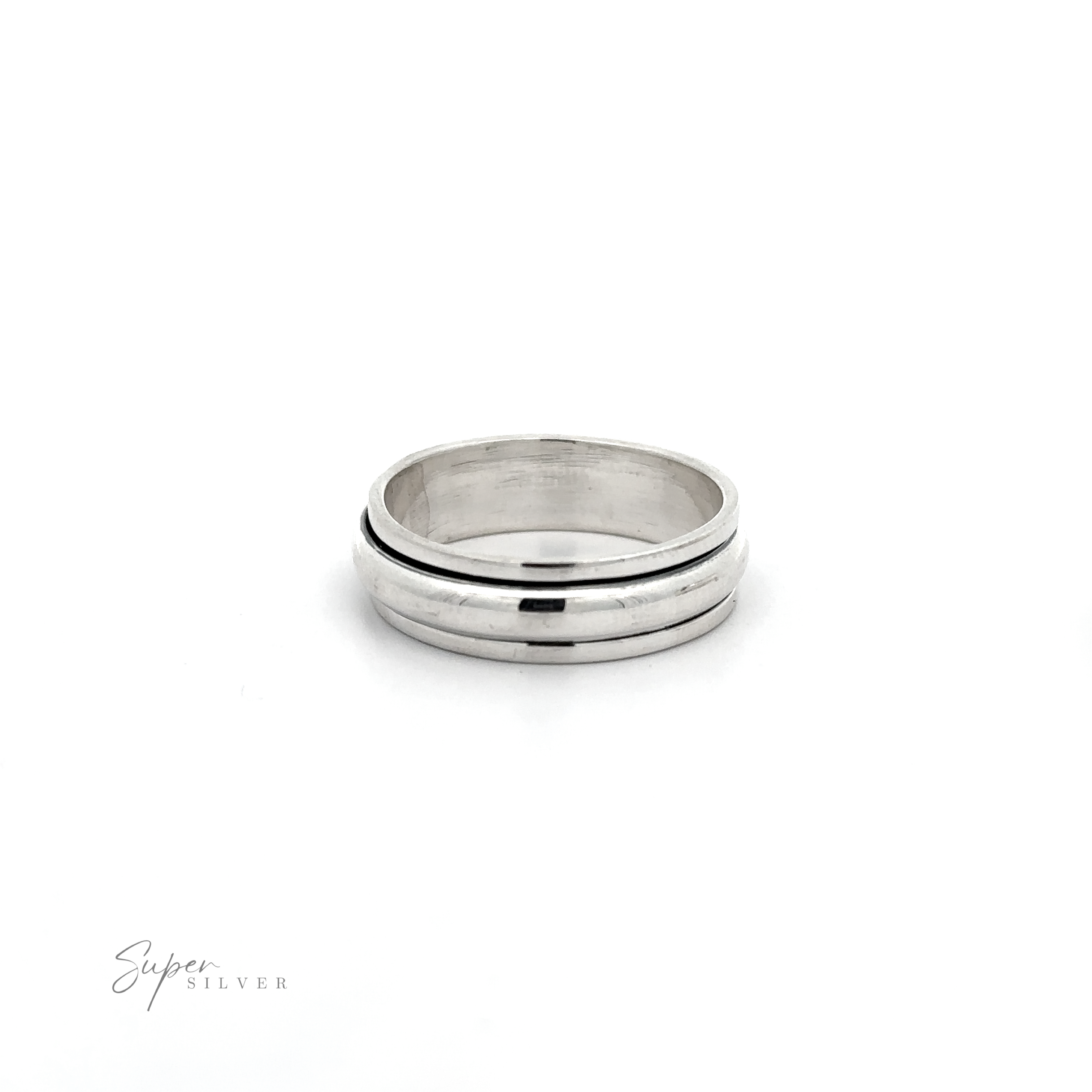 A plain rounded spinner ring with a striped pattern, perfect for everyday wear.