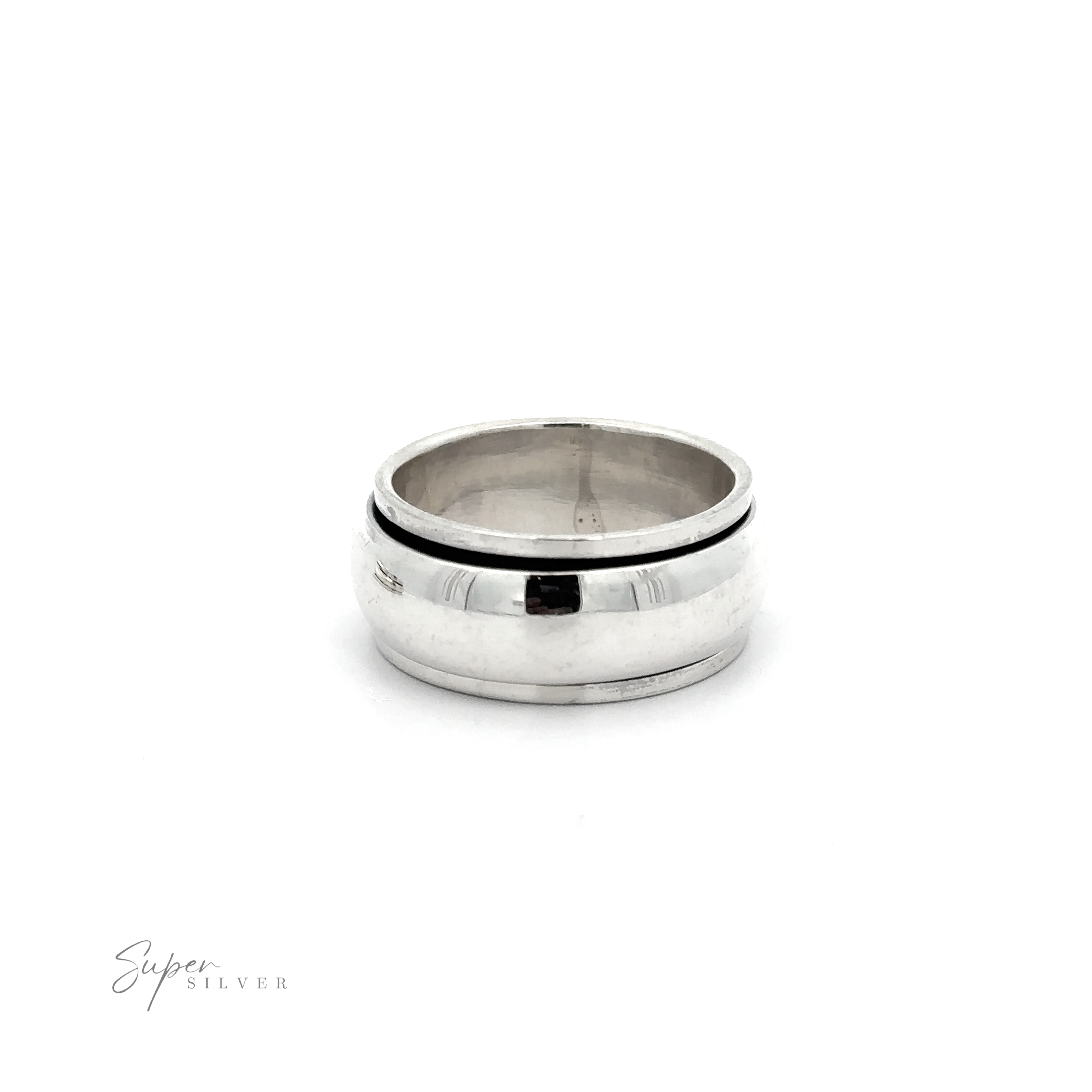 A Plain Rounded Spinner Ring made of .925 Sterling Silver on a white background.