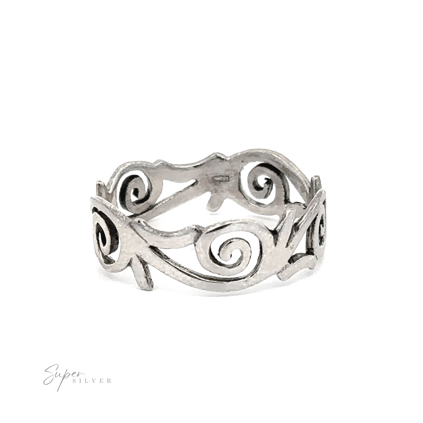 A Sterling Silver Freestyle Swirl Design Ring made of Sterling Silver.