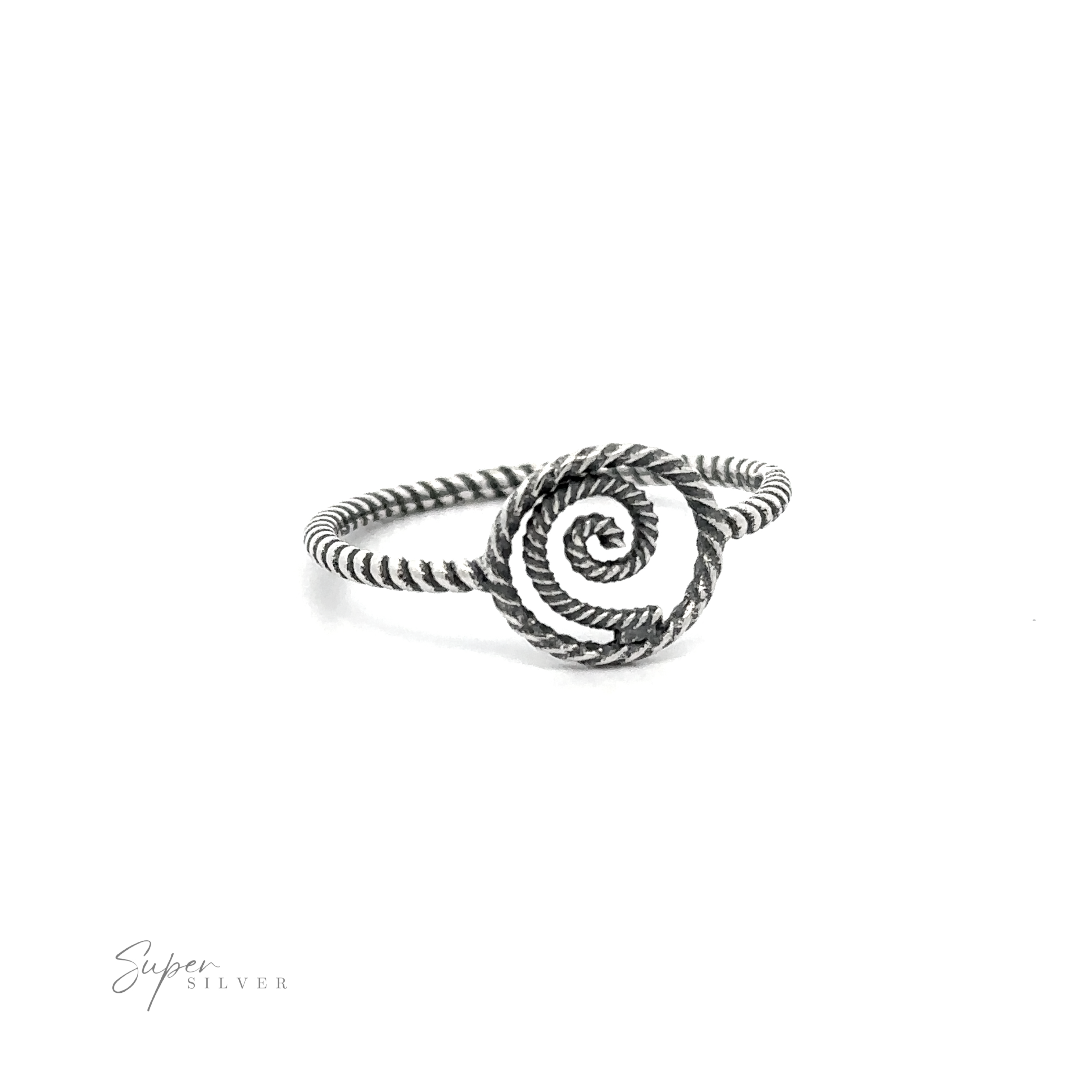 A sterling silver Spiral Ring With Rope Band.