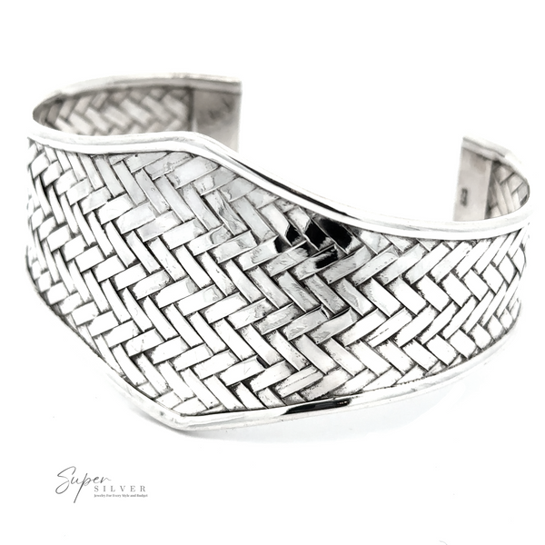 Basket-Weave Adjustable outlet 15mm Open-Cuff Bangle Solid 925 Sterling Silver Bracelet