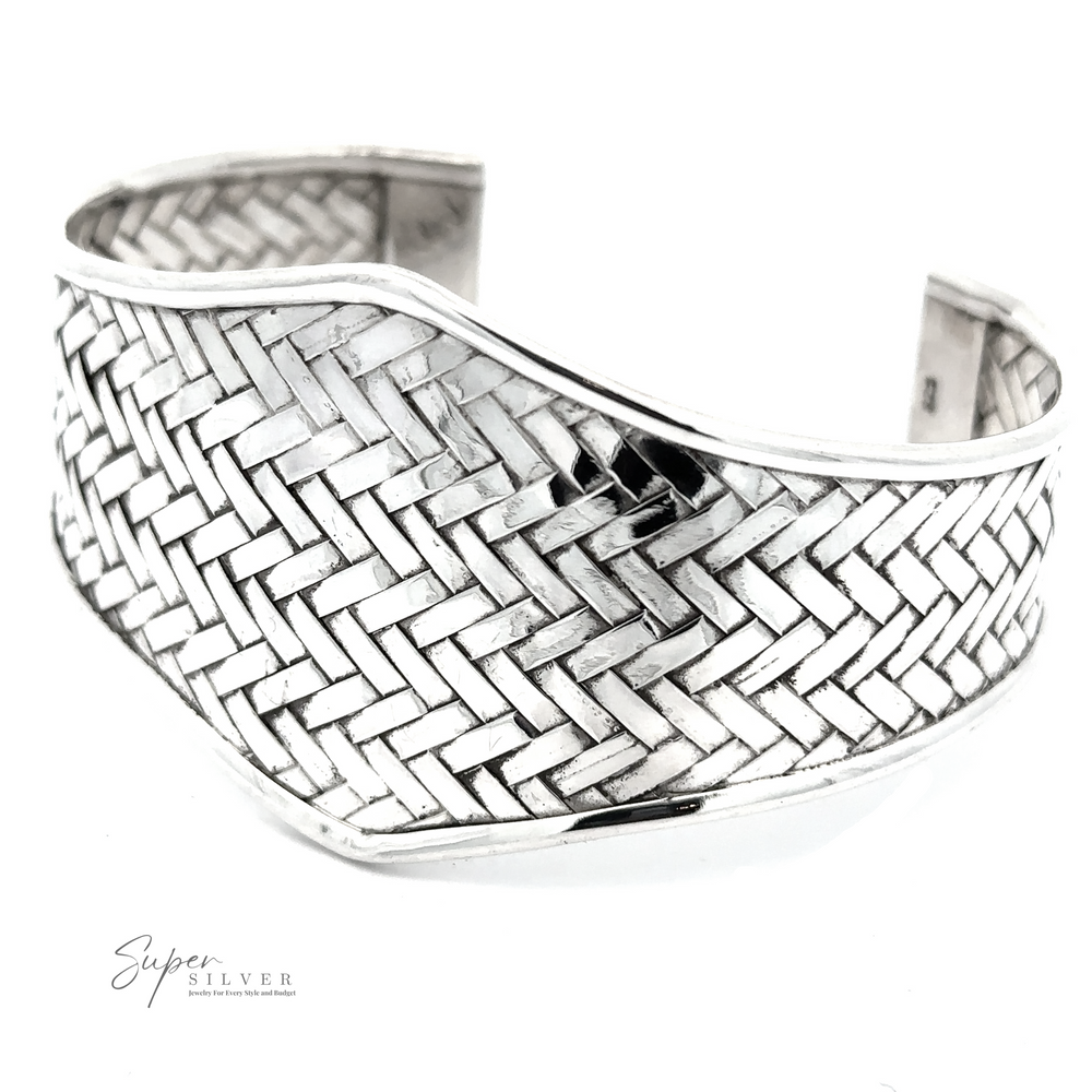 A Wide Diamond Shaped Basket Weave Cuff Bracelet featuring an intricate basket weave pattern design.