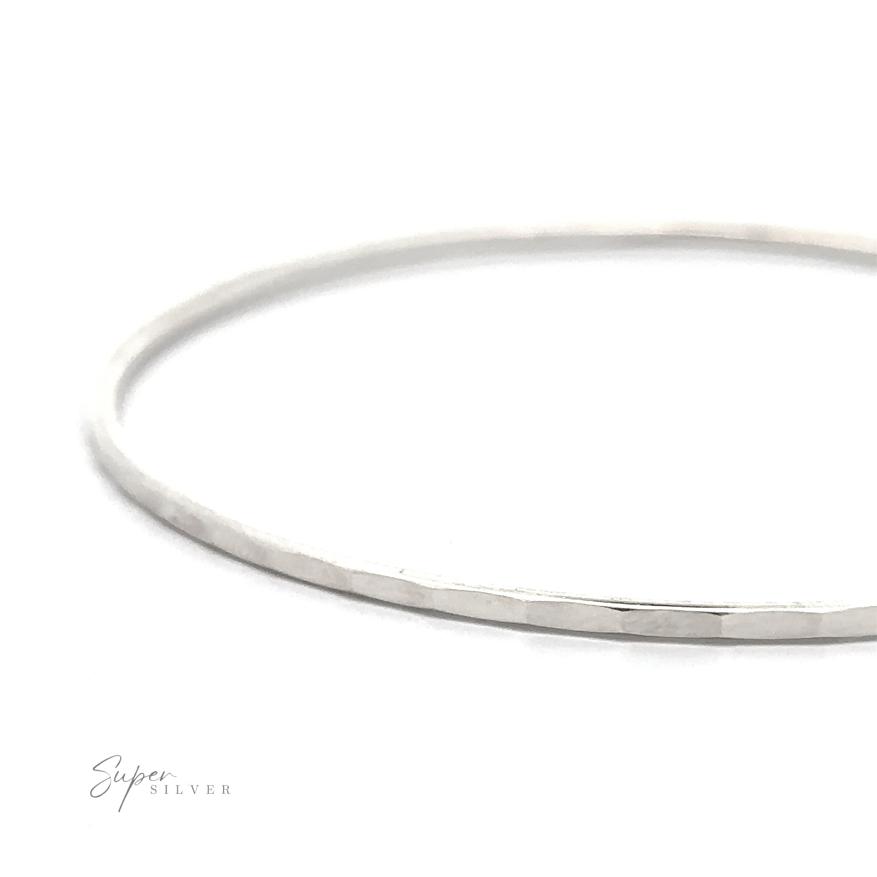 A thin, round Faceted Silver Bangle Bracelet with a smooth finish, shown against a white background. The words "Super Silver" are visible in the bottom left corner.