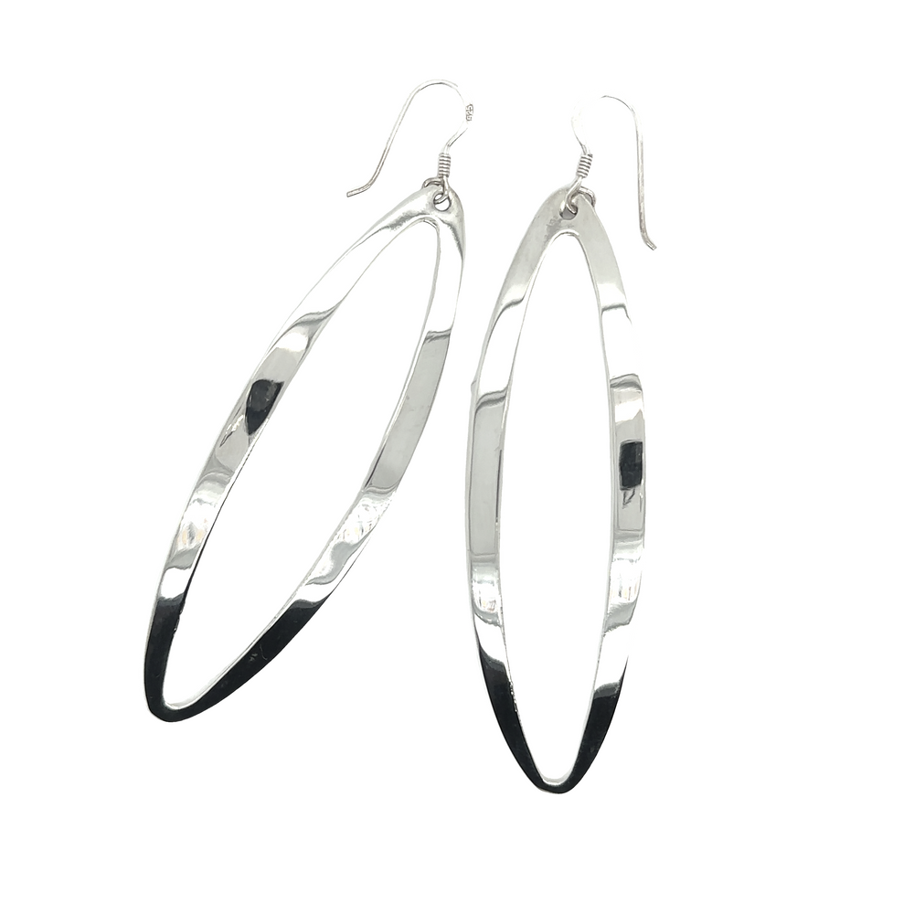 A pair of Large Elliptical Dangle Earrings by Super Silver on a white background.