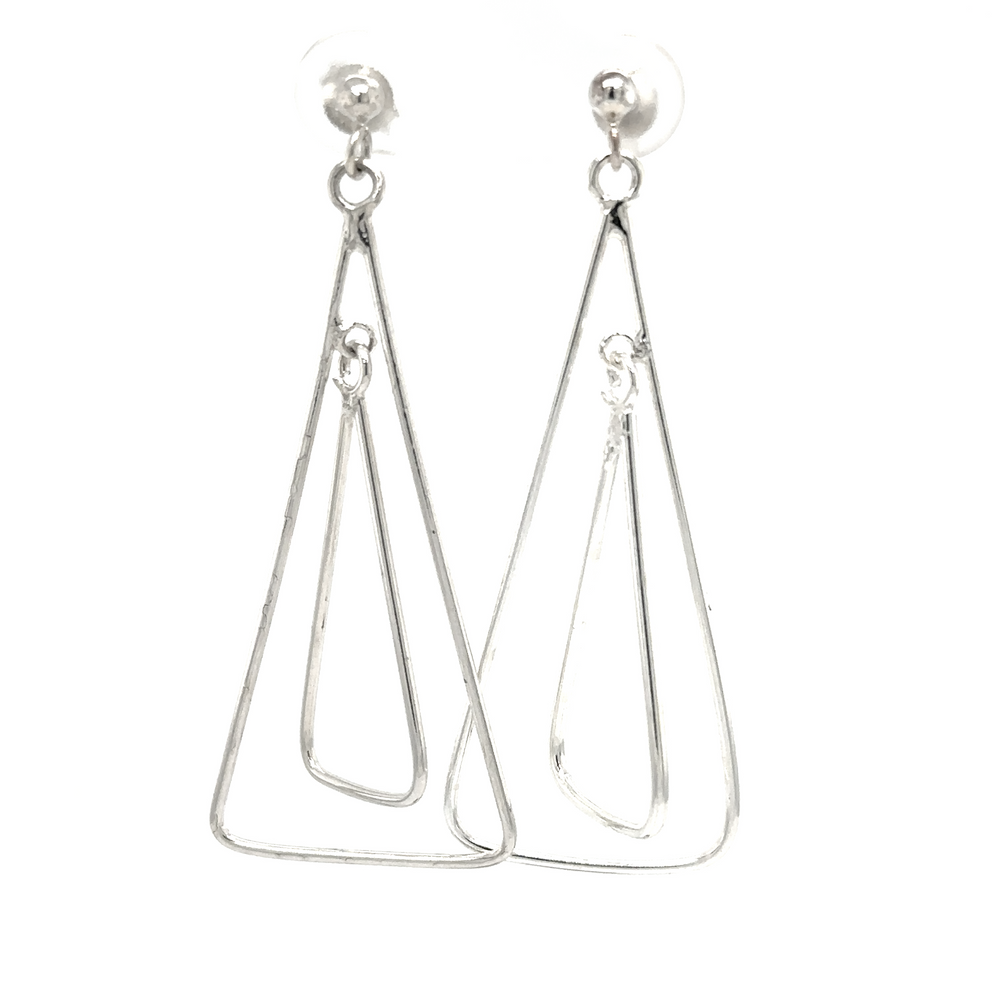 A pair of elegant Super Silver Simple Nesting Triangle Drop Post Earrings, made from Sterling Silver, perfect to complete any outfit.