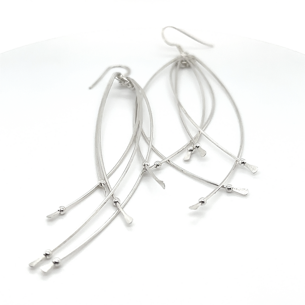 
                  
                    A pair of Super Silver .925 Sterling Silver wire chandelier earrings with an approximate length, displayed on a white surface.
                  
                