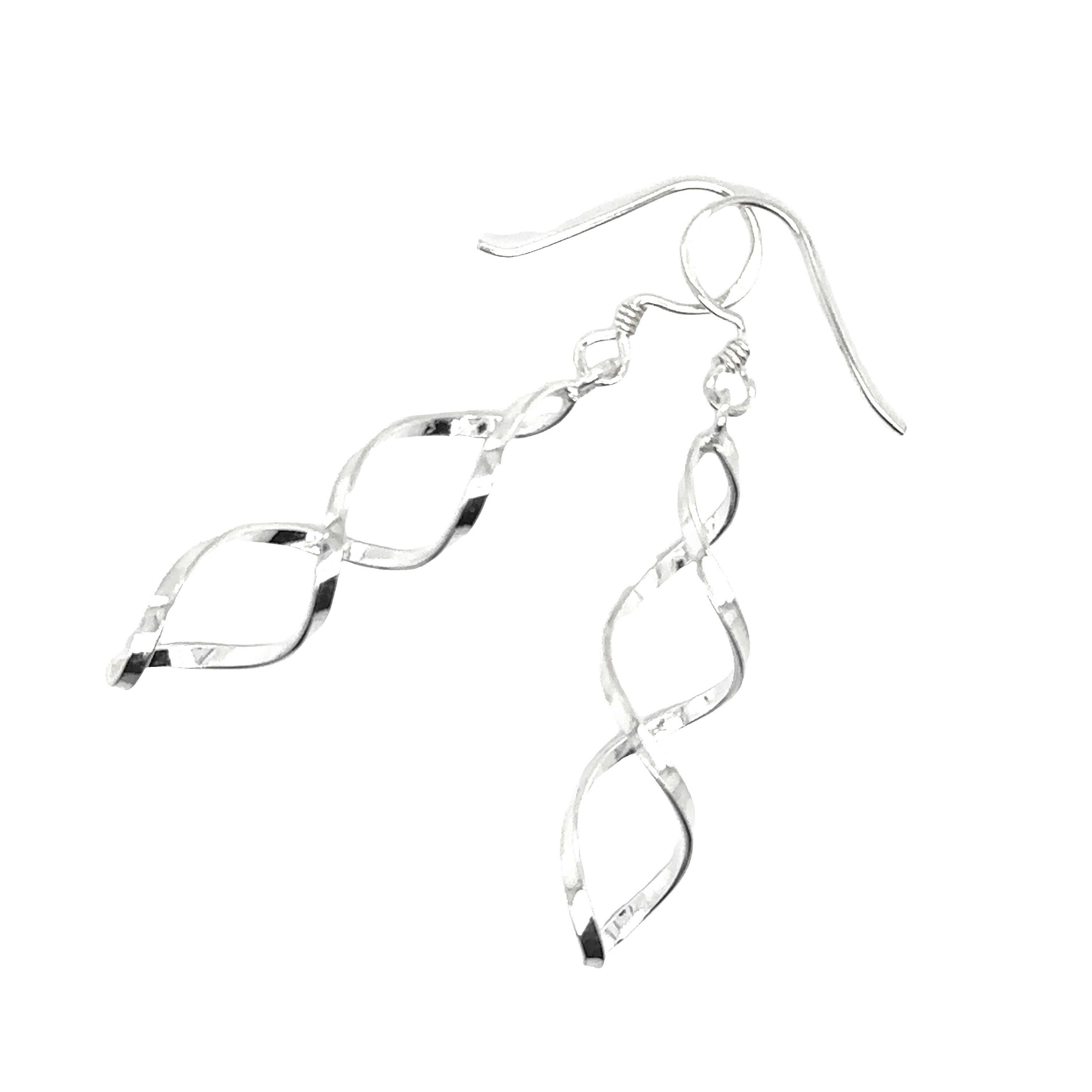 A pair of Delicate Twisted Earrings by Super Silver on a white background.
