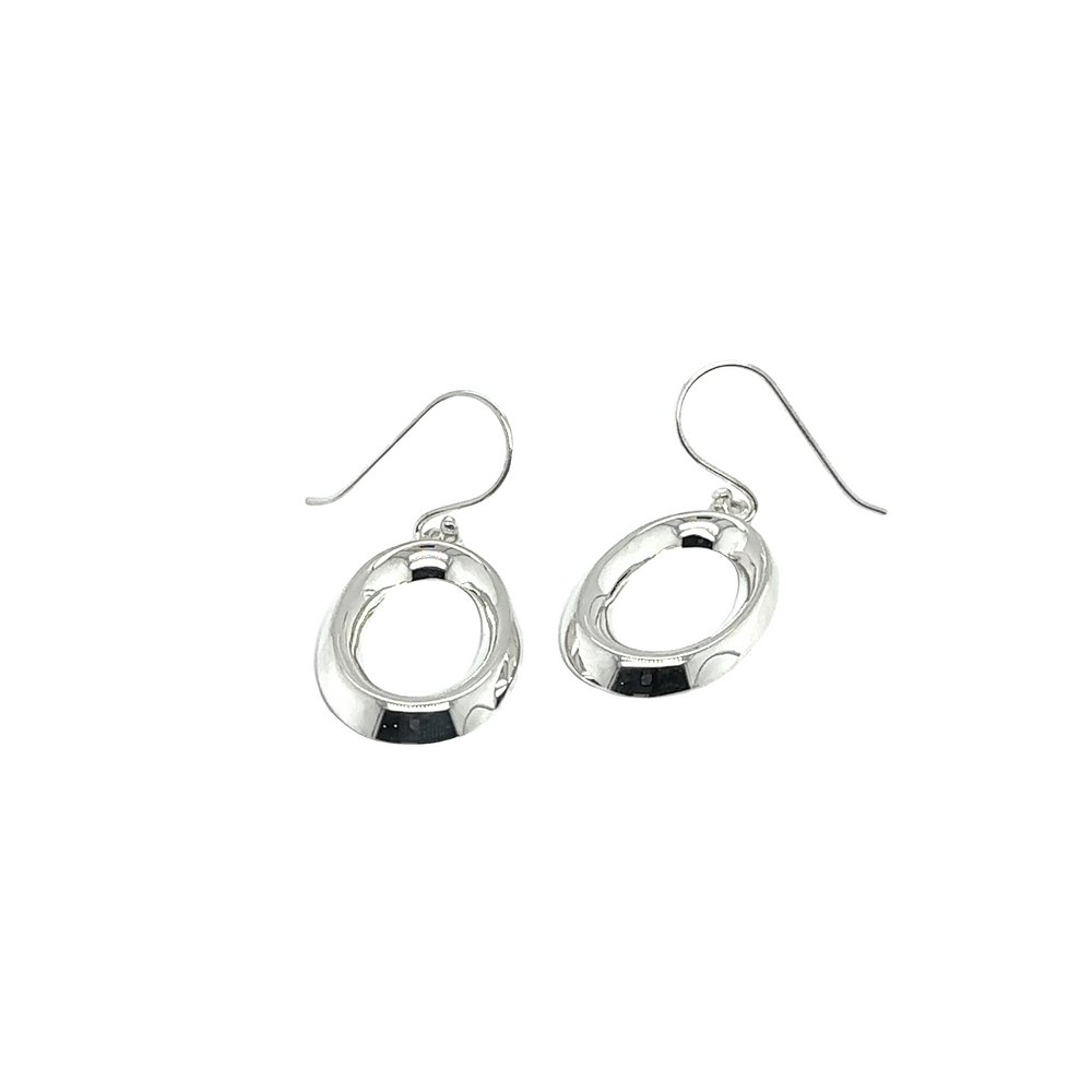A pair of Super Silver Open Teardrop Earrings with French hooks.