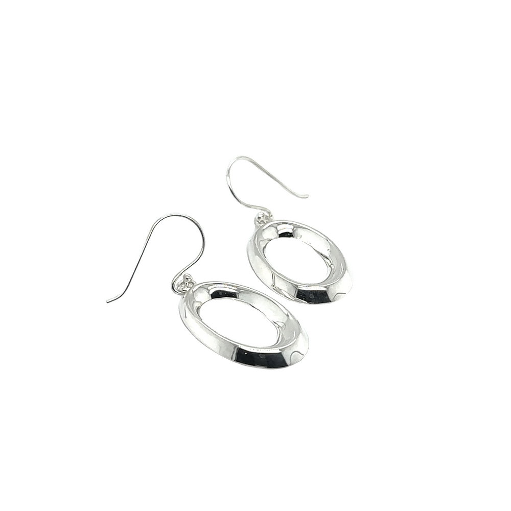 
                  
                    A pair of Super Silver Open Teardrop Earrings with an oval shape and French hooks.
                  
                
