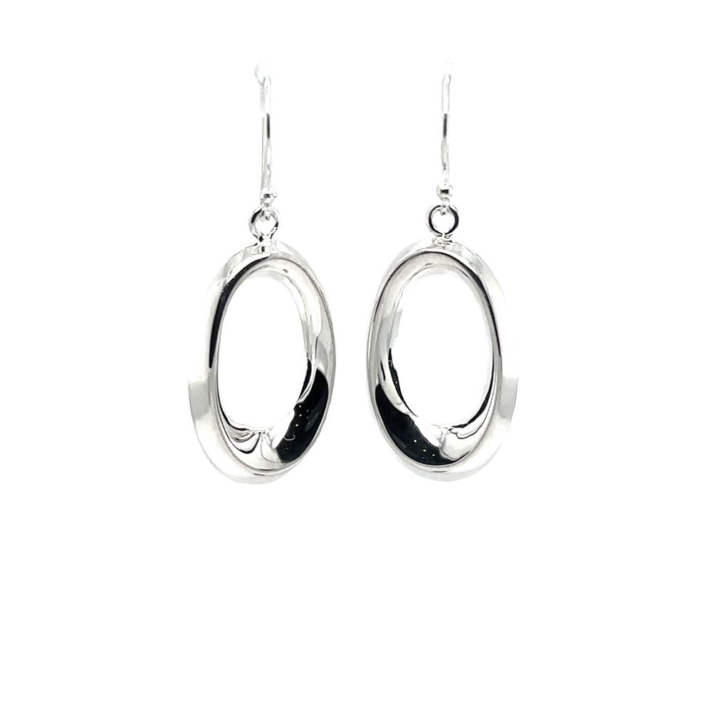 
                  
                    A pair of Super Silver Open Teardrop Earrings with an oval shape, featuring French hooks.
                  
                