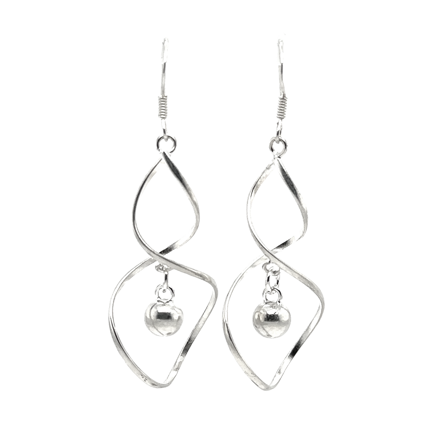 A pair of Super Silver's Freeform Wavy Silver Earrings with Balls, with a contemporary design.