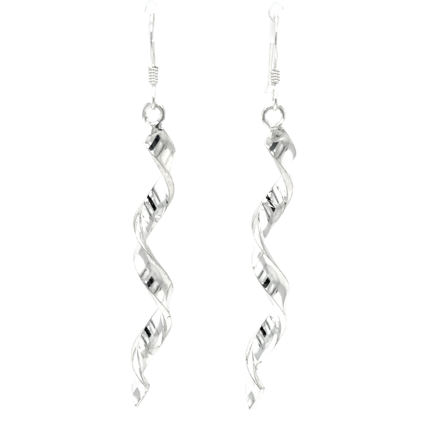 A pair of Simple Twisted Earrings by Super Silver on a white background made of .925 Silver.