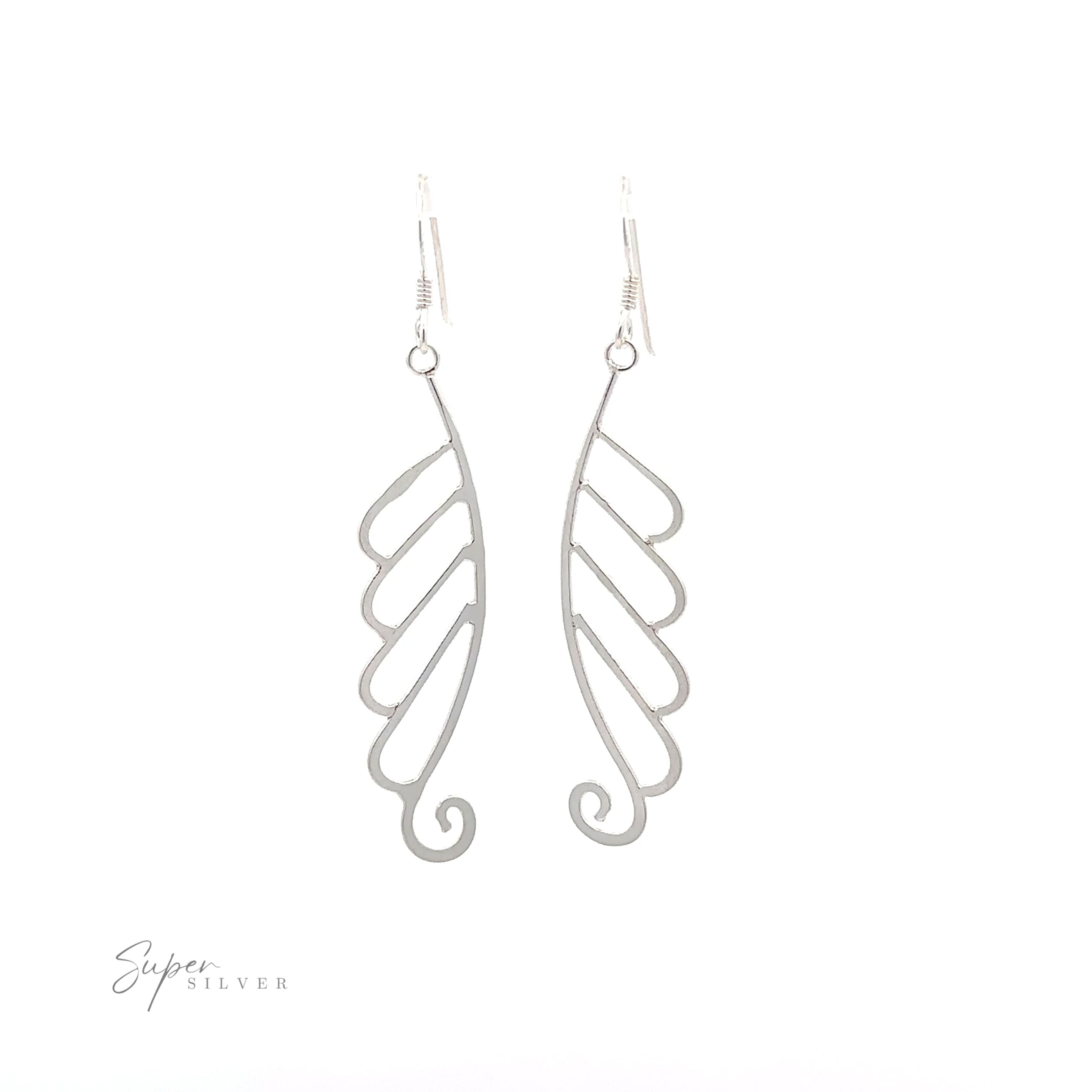 A pair of Delicate Wing Inspired Earrings on a white background.