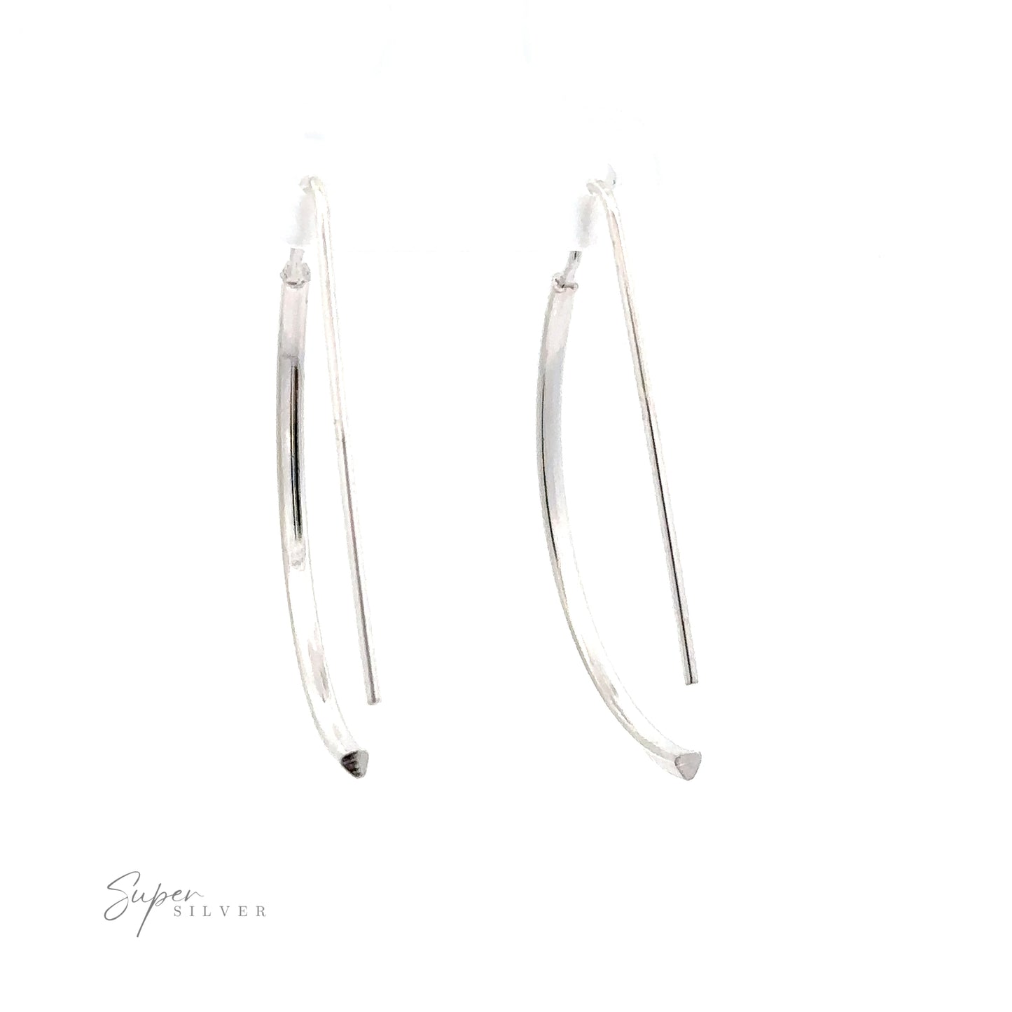 
                  
                    A pair of Fixed Curved Bar Earrings on a white background.
                  
                