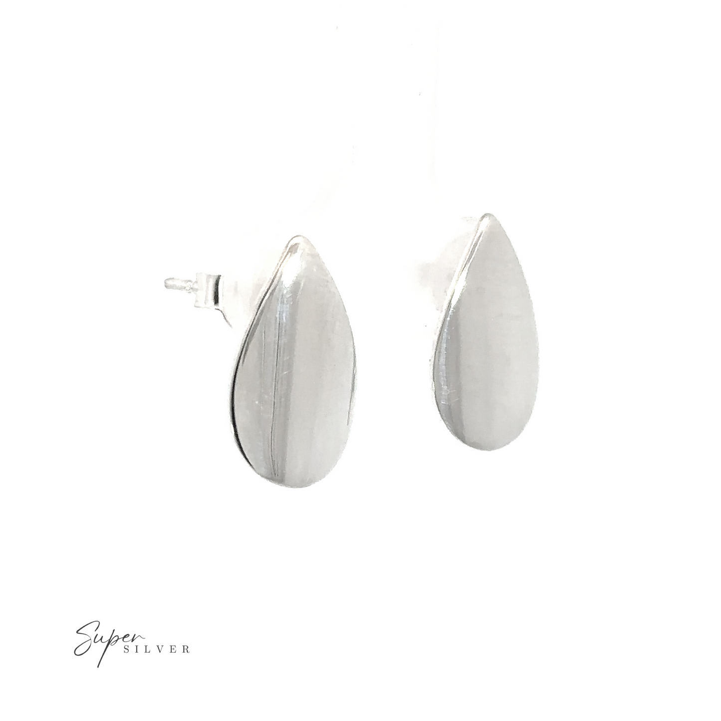 
                  
                    Sophisticated silver Modern Teardrop Studs on a white background.
                  
                