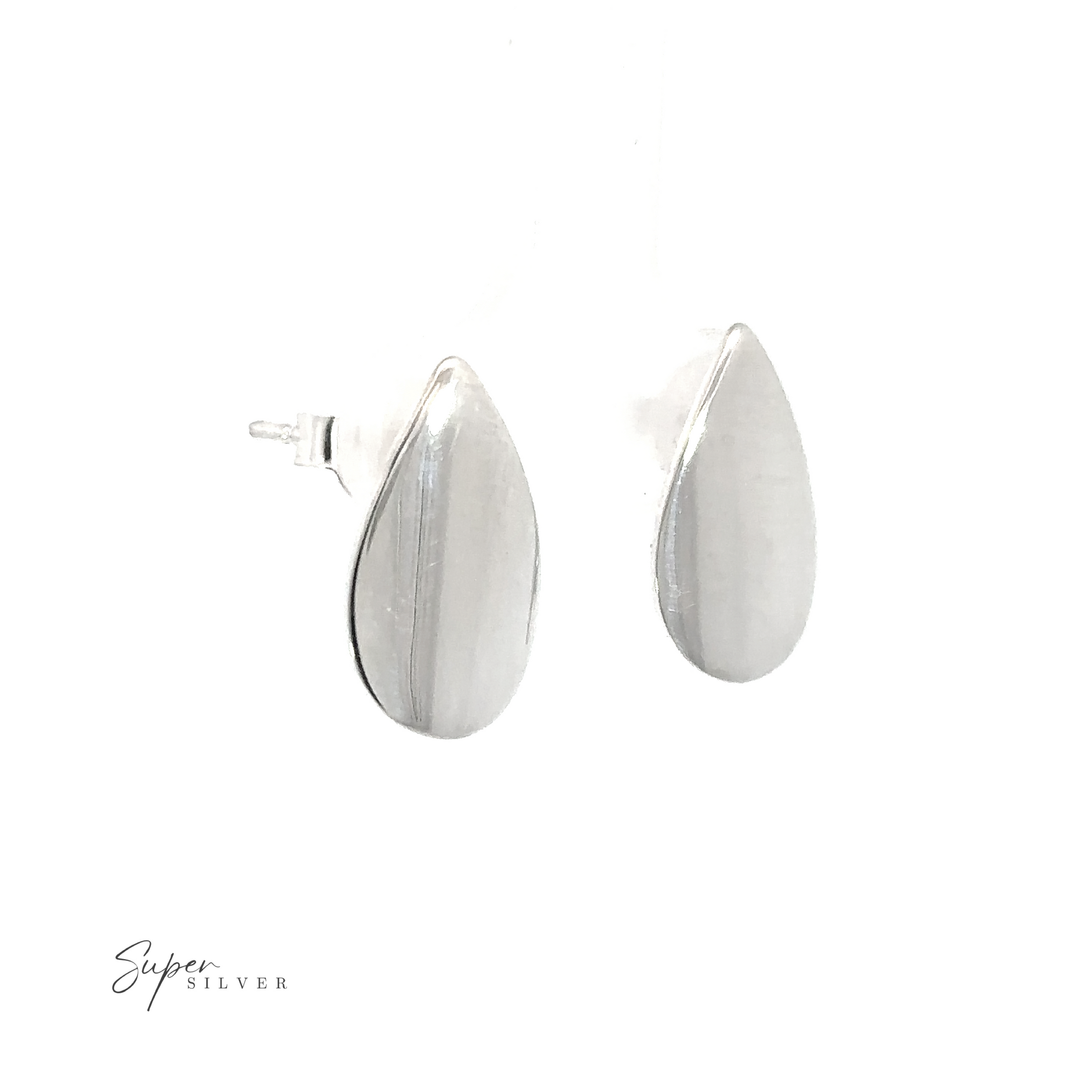 Sophisticated silver Modern Teardrop Studs on a white background.