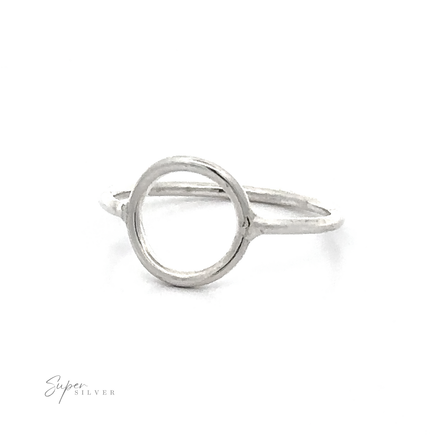 A round Plain Silver Ring With A Circle Design with a band.
