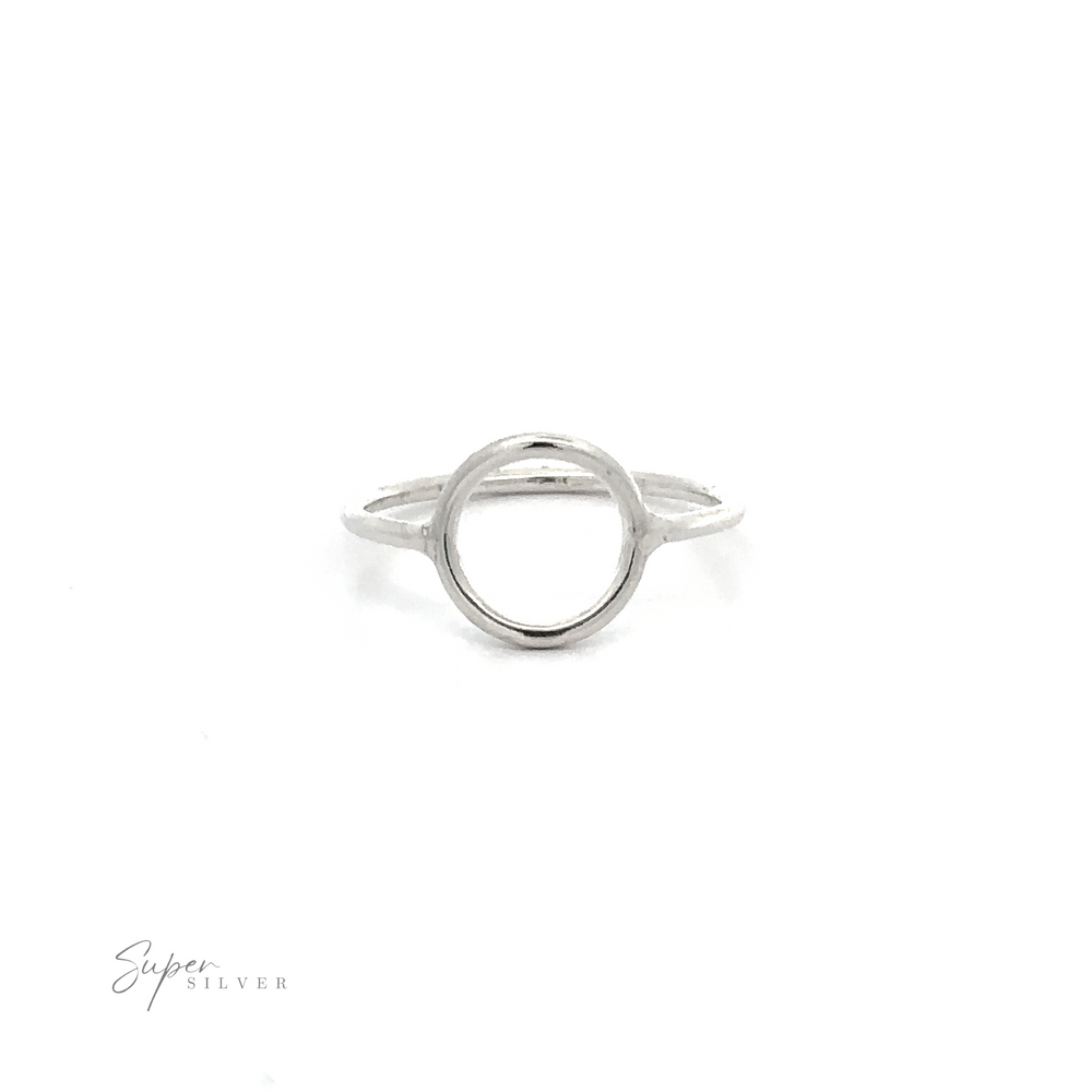 A plain silver ring with a circle design.